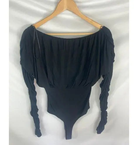 Elodie NWOT Ruched Long Sleeve Bodysuit Black Size Medium