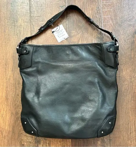 BALLY black leather hobo / bucket bag with tassel accent, made in Italy