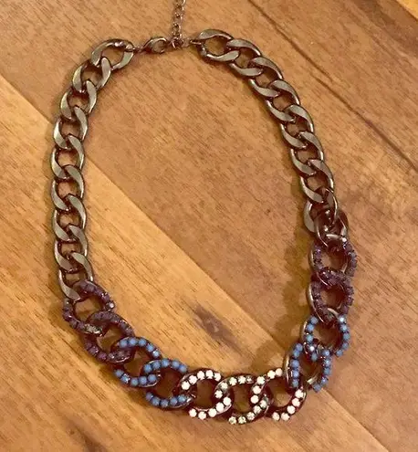 Black flat braid rhinestone jewel necklace