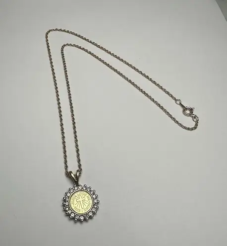 Jesus Loves Me This I Know Rhinestone Pendant Gold Tone Necklace Christian