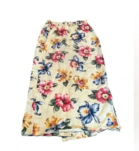 Vintage Eagle River Traders Linen Tropical Floral Wrap Skirt 10 Boho Fairycore Yellow