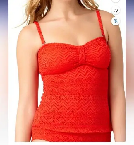Catalina New 3X Orange Red Lace Crochet Swimsuit Tankini Top