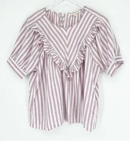 Downeast Brighton Striped Ruffle Blouse M