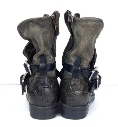 36.5 A.S.98 Ipswich Leather Suede Ankle Zip Biker Boots Buckles Studs .5 US Rock