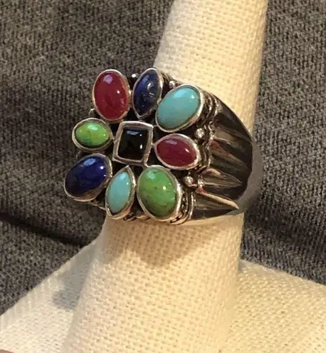 Sterling Silver BARSE Southwestern Multi-Gemstone Ring Sz 8