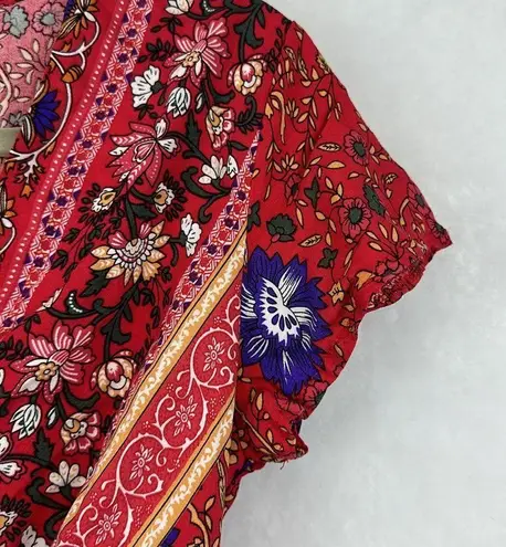 V Neck Short Wrap Swing Fit and Flare Dress in Red Sz Small