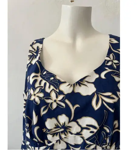 Hilo Hatter The Original Hawaiian Navy white hibiscus floral midi Dress Size 12