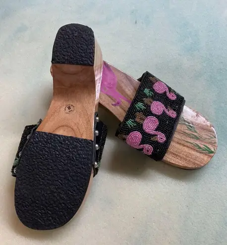 Flamingo NWOB Beat Feet Beaded Wooded Slides 8