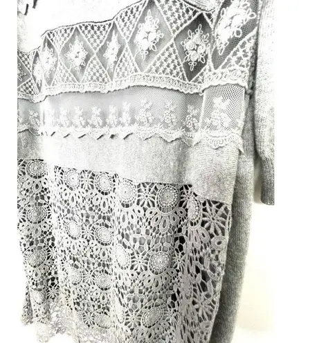 Sundance Knit Crochet Lace Sweater Dress Gray Women's Size Small Pullover