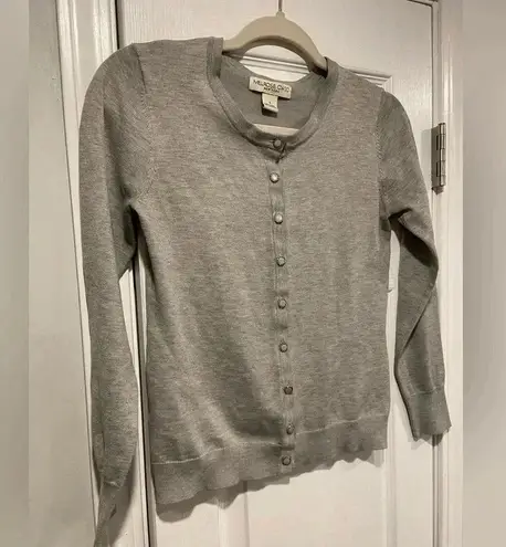 Melrose Chic Gray Button Front Knit Cardigan Pearl Silver Buttons Size S thumbnail 3