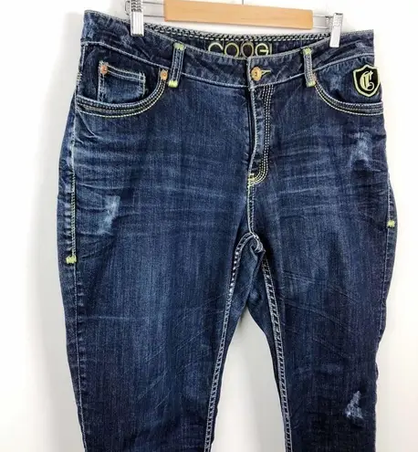 COOGI High rise waist Straight Leg Embroidered Pocket Dark Wash Jeans Size 16