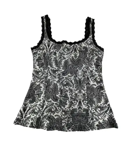 Gothic Tank Top Black & Gray Damask Lace Trim Elegant Whimsigoth Witchy Grunge