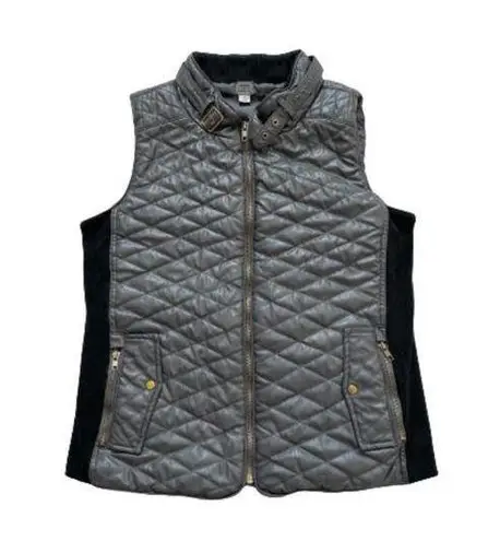 Poof! Poof Quilted Vest Deep Gray Faux Leather Quilted Knit Side Panel Pockets Small