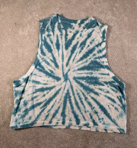 Free People Movement Love Tie Dye Tank Top Muscle Tee Cream Blue Crop Large