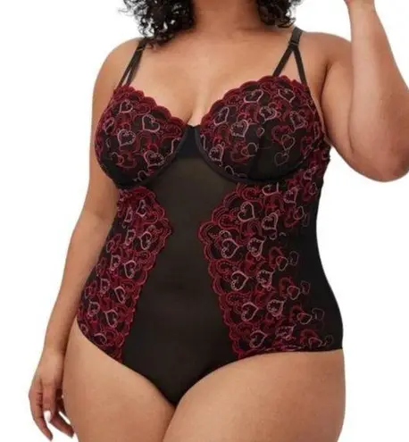 Torrid Underwire Bodysuit Embroidered Hearts Black Red Pink Bodysuit Lingerie 1