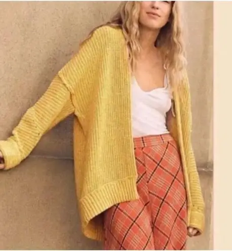 Free People  High Hopes Marmalade Chunky Knit Open Front Slouchy Cozy Cardigan XS