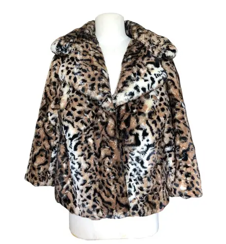 Vintage Chaus Faux Fur Leopard Print Snap Closure Winter Coat Women's Sz Medium