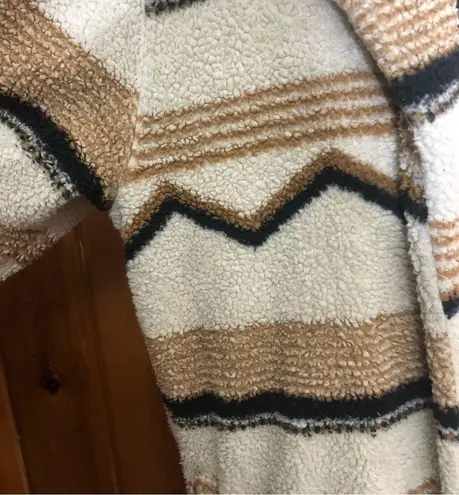 Natural Reflections MONTREAL IVORY MULTI STRIPED FLEECE LONGLINE JACKET XL