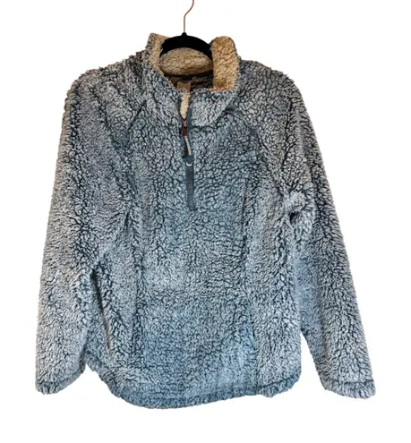 Té Verde Cozy Sherpa Fleece Half Zip Pullover – Blue & Cream – Size L Size L - Image 1