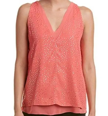 Cooper and Ella  Coral Pink Gold Polka Dot Keyhole Sleeveless Blouse Women's Small