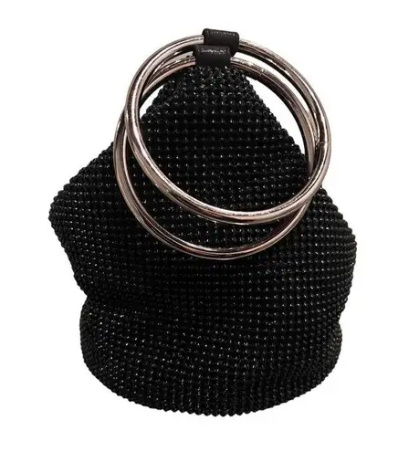 Crystal Mesh Ring Handle Bag Black Slouch Bag