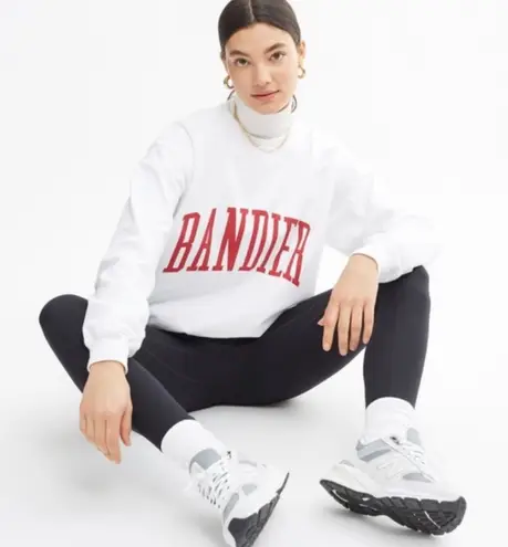 Bandier Classic Logo Varsity Crewneck Sweatshirt in White Medium