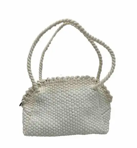 Vintage Purse Macrame Zipper Closure Scalloped Trim Small Cream Cottagecore Boho White