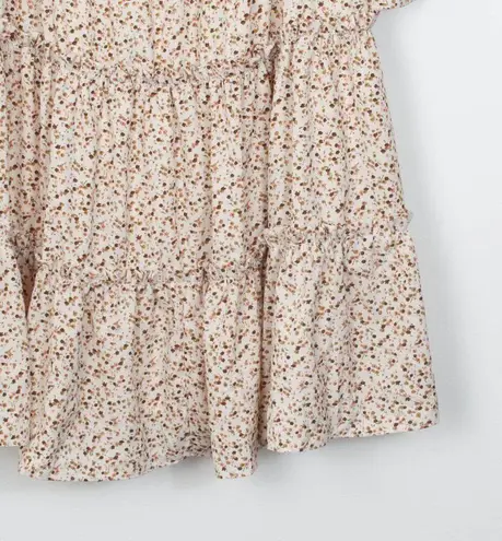 Exlura Womens Floral Tiered Babydoll Mini Dress Peasant Size XL Square Neck Boho