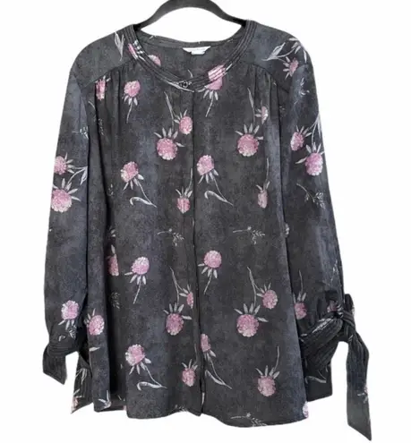 Caslon Tie Sleeve Gray and Pink Floral Blouse Size 2X