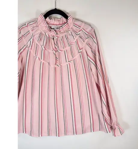 CLAUDIE PIERLOT Womens Top Pink Ruffle Pinstriped Long Sleeve Blouse 40 US Large