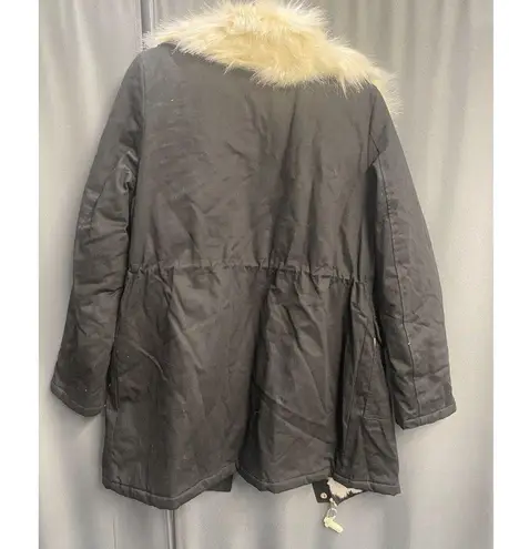 Donna Salyers' Fabulous Furs Parka Jacket Womens Medium Black 100% Faux Fur B74