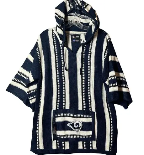 NFL Team Apparel Los Angeles Rams Sweater Hoodie Womens L XL Blue Stripe NFL Baja Style NEW