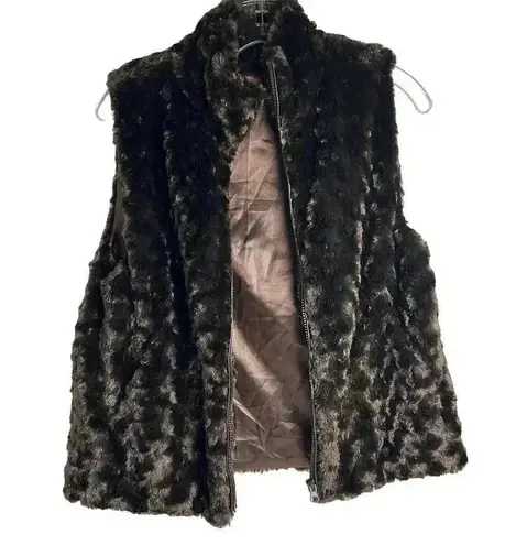 Women's Faux Fur Vest Brown M Soft Texture Full Zip Fall Winter Size M