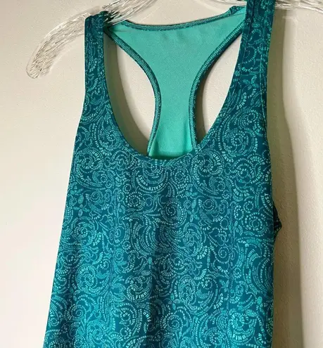 Lululemon  Racerback Tank Teal with Yoga Spellout Print Size 8