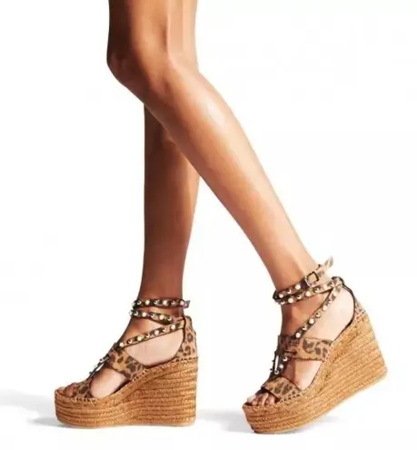 Jimmy Choo Danica Leopard Embellished Wedge Platform Espadrille Sandals EU 40.5
