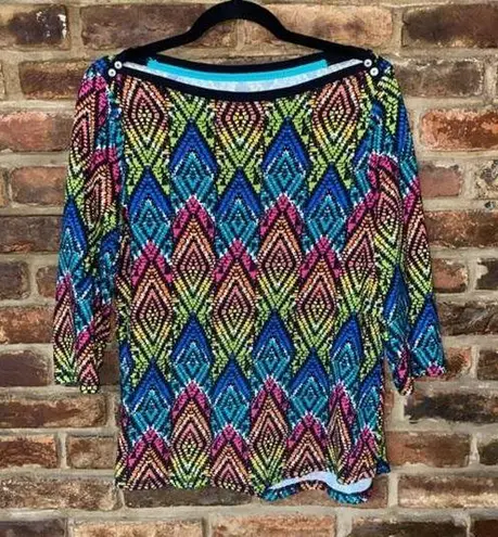 Westbound  Rainbow Multicolored Aztec Print 3/4 Sleeve Top Women's Size Medium