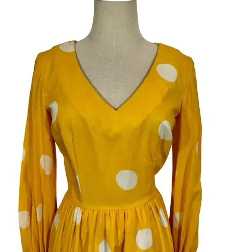 Vintage Tori Richard Honolulu for I. Magnin Polka Dot Long Sleeve Maxi Dress Yellow Size XS