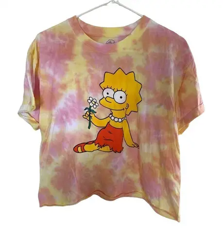 The Simpsons Women's Coral Tie Dye Graphic Tee Shirt Crew Neck Size X