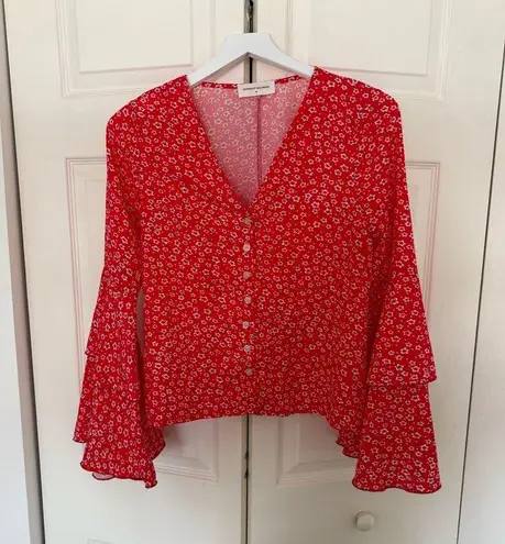 Goodnight Macaroon Bell Sleeve Ruffle Floral Blouse Button Down Top Size Medium