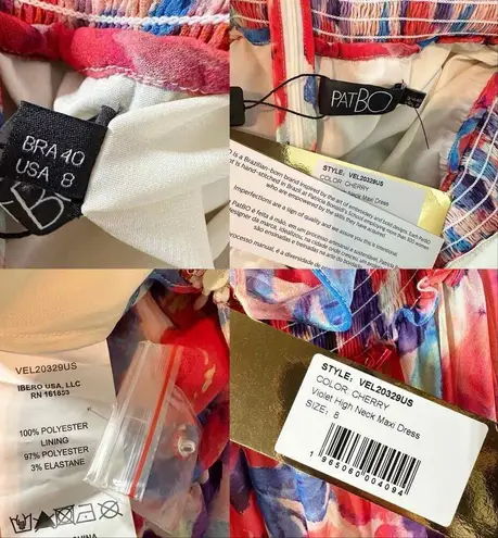 PATBO Violet Floral Flutter Halter Style Maxi Dress Size US 8 Cherry