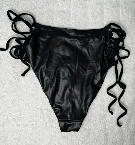 Pleather Side Tie Swim Bottoms Black Size L