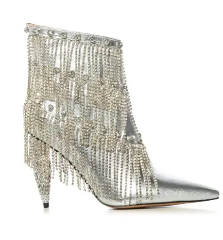 AZALEA WANG JAMILA DRIPPING DIAMONDS SILVER FRINGE BOOTIE SIZE 7.5 NWT
