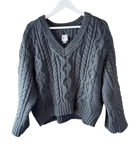 Maeve Anthropologie Wide Sleeve Chunky top Cable Knit Sweater Size XS Gray