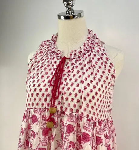 Ro’s Garden Sofia Maxi Dress Anthropologie Tiered Coverup Sundress Pink Floral White