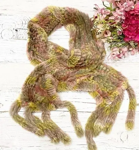 Multicolor Rabbit Fur Knitted Fringe Scarf Yellow