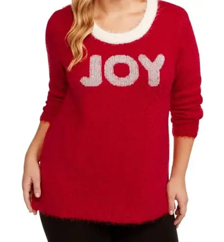 French Laundry Womens Plus 3X Joy Red Fuzzy Crew Sweater Christmas Holiday Party Cozy Dopamine