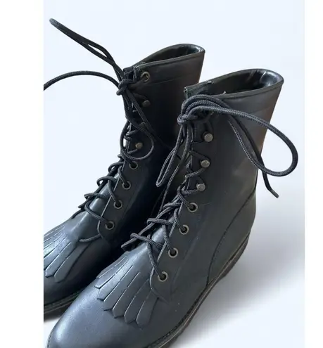 Tony Lama NEW Women's Black Leather Roper Lace Up Kiltie Boots 5.5 B