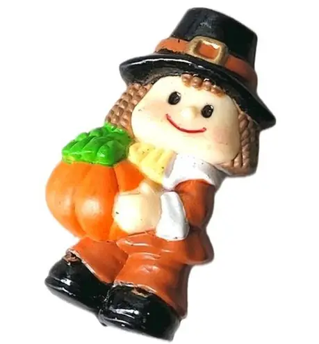 Vintage Russ Thanksgiving Pilgrim Man Brooch Pin Costume Jewelry Orange