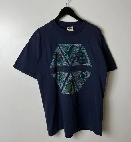 Tultex Vintage Waikoloa Hawaii Graphic T Shirt 90s Large Navy Blue Tropical