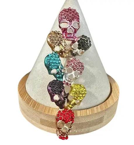 Rainbow Skull Rhinestone Statement Brooch Pin